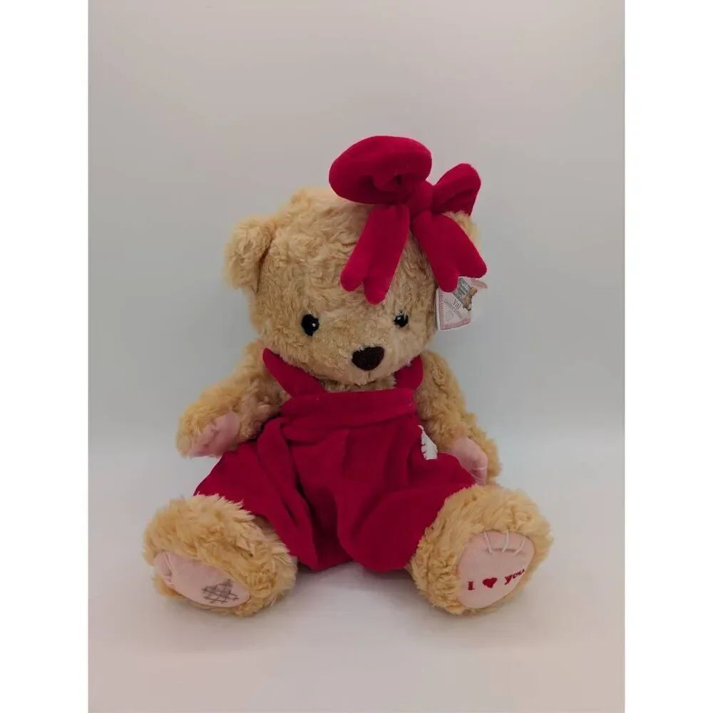 Vintage Cherished Teddies 1998 "Val" 14"Stuffed Plush Bear W/Red Dress & Bow Wit